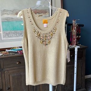 Ruby rd gold jeweled sleeveless top